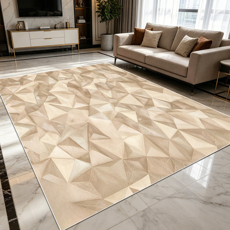 1PC Neutral 3D Faceted Geometric Beige Pattern area rugs for Living Room, Soft and Comfortable, Suitable for all seasons, easy-to-maintain, machine washable Indoor floor mat, Under Table Farmhouse suitable for dining room, bedroom, home office,