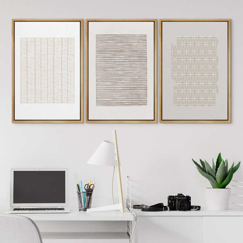 Geometric Subtle Abstract Modern Minimalist Neutral Home Decor - Framed Canvas Print Wall Art Work, Natural, 36" H x 72" W