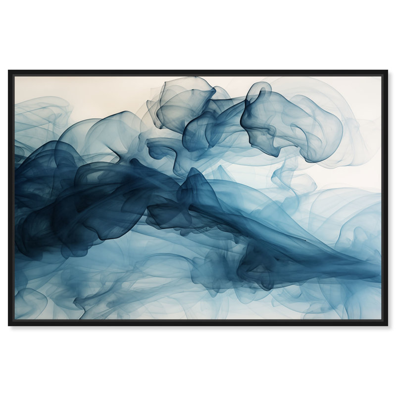 «Inked Waves», art mural abstrait bleu doré par Orren Ellis, Cadre noir, H 21 po x l 31 po