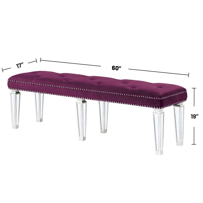 Banc avec boutons capitonnés en miroir, Bourgogne / miroir