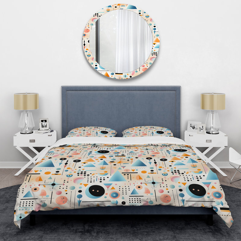 Multicolor Eclectic Geometric Diversity Box Stitch Dots Duvet Cover, King Duvet Cover + 2 King Shams