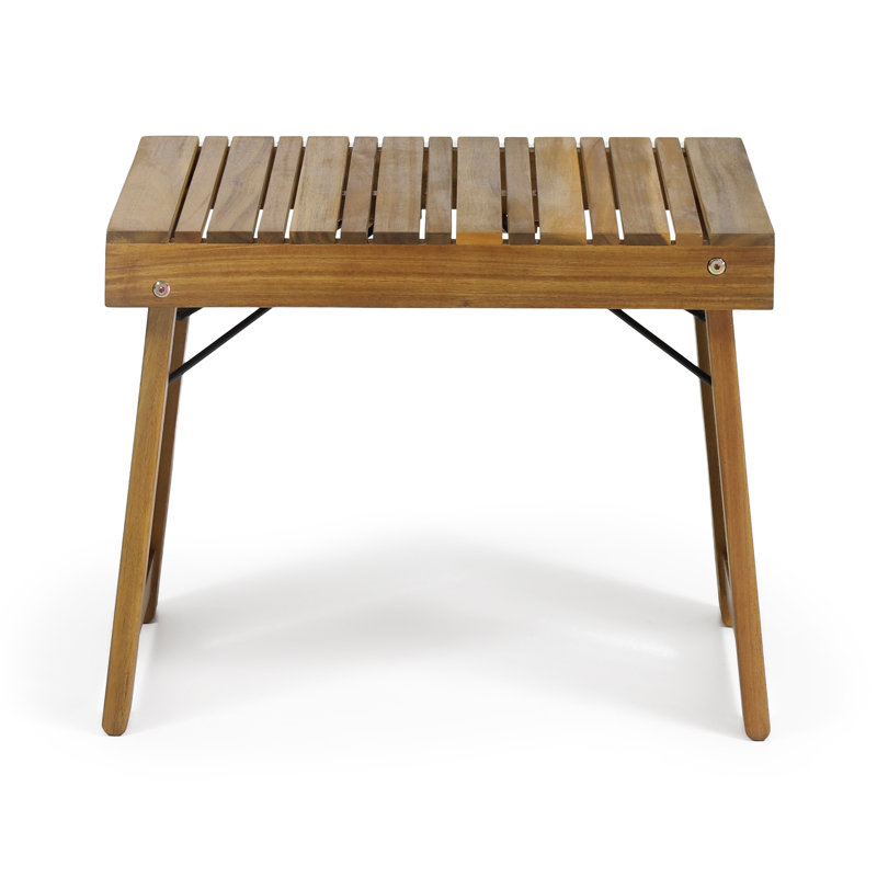 Teak Foldable Outdoor Side Table - Acacia Wood Slat Design Patio Side Table, 21.5"x13.75"x16", No Assembly Required, Brown