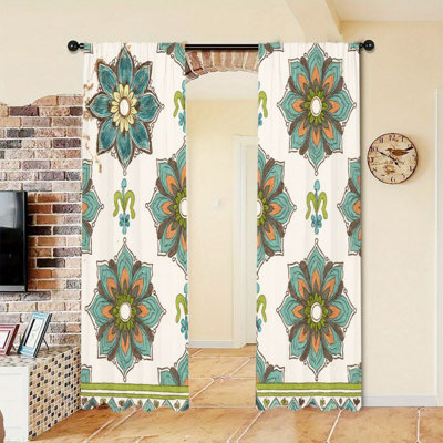Rideau filtrant la lumière à motif floral de style mandala bohémien 2PCS