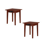Solid Wood End Table Set Built-In Outlets