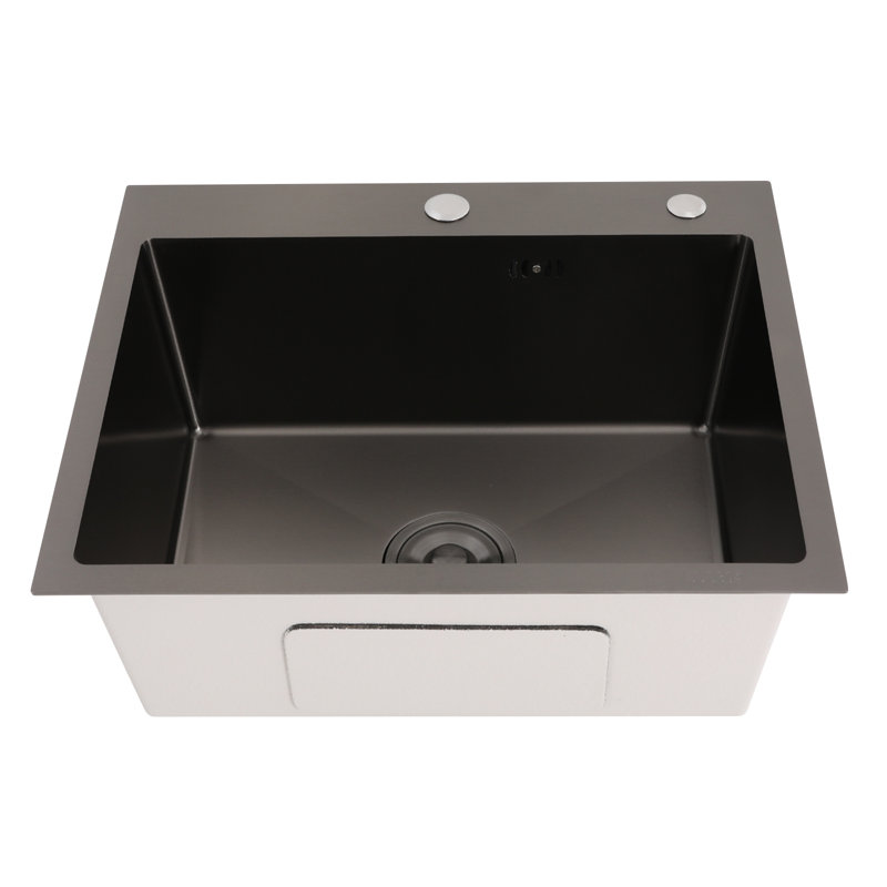 Modern Exquisite Minimalist Stainless Steel  Rectangle Kitchen Drop-In Sink Set With Drain Hose Black, Black