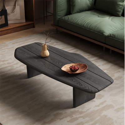 Pompilia Industrial Farmhouse Coffee Table - Modern Black Wood Minimalist Design, Large Living Room Center Table for Living Room Office