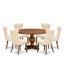 Ensemble de table de cuisine 7 pièces en lin 6 chaises rembourrées beiges claires, dossier capitonné et une table de cuisine ronde de 54 po au fini noyer antique.-814565405-814565402