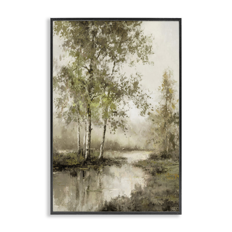 Spring River in Forest, estampe numérique, design par T.C. Chiu, H 18 po x l 12 po, Giclée encadrée noir minuit
