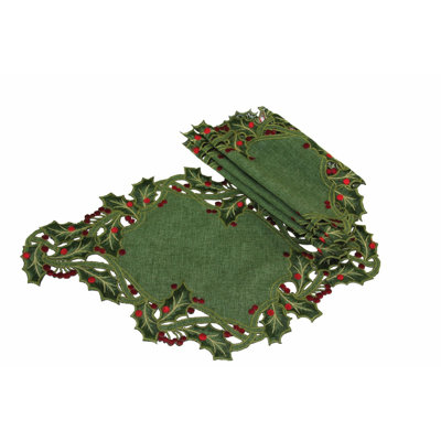 Holiday Holly Polyester Embroidered Novelty Placemat