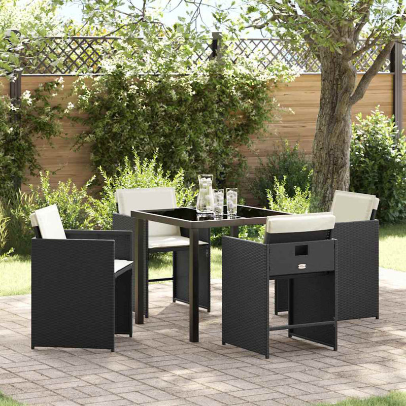4 - Person Patio Dining Set with Rectangular Table , Cushions Included, Black, Beige