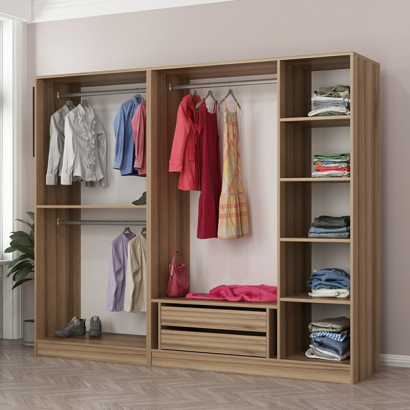 Armoire moderne avec de nombreuses tablettes, couleur dorée, 88,6 po x 82,7 po x 20,5 po | 100% panneau de particules enduit de mélamine, épaisseur: 0,7 pouce | Solution de rangement élégante pour tout espace de chambre à coucher ou de garde-robe