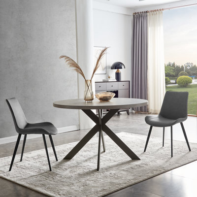46'' Round Dining Table Set, Modern Kitchen Table for 2-4 Person, Steel Legs, Pedestal Dining Set with 32.4"H Dining Chair, Saving Space