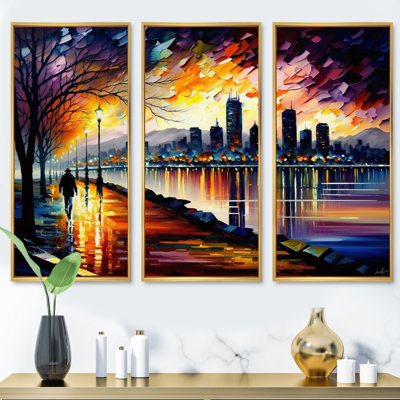 «Vancouver Skyline At Sunset II», reproduction sur toile 3 pièces