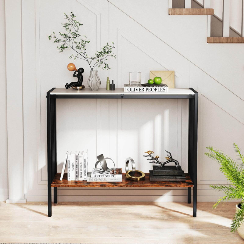 36" Console Table With Sintered Stone Tabletop & Open Shelf For Living Room