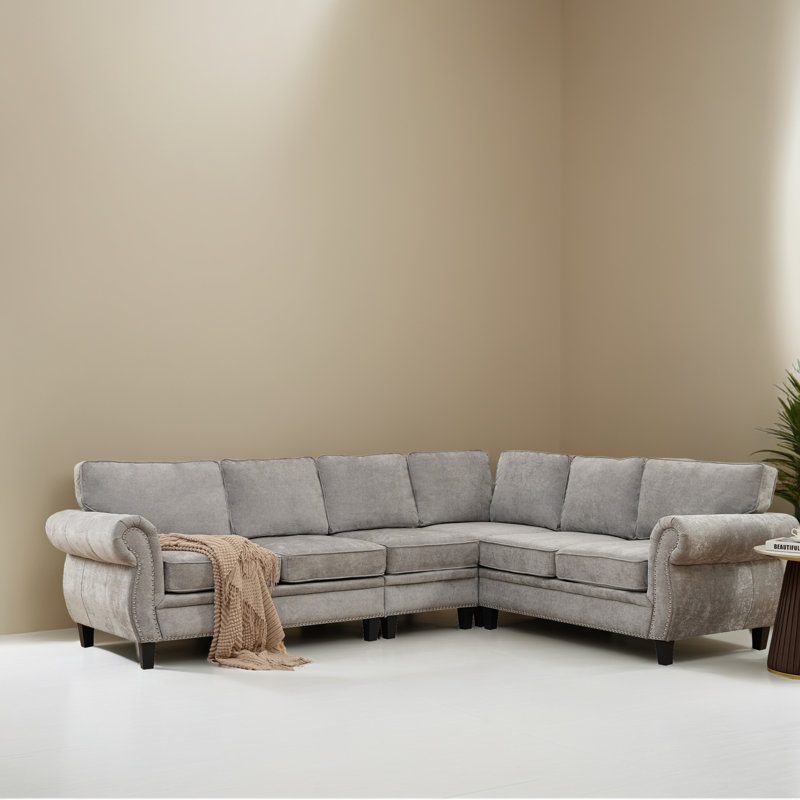 Canapé modulaire de coin en L 109,62 "pour salon en L, Polyester gris clair