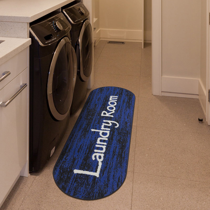Tapis anti-dérapant pour salle de lavage en caoutchouc, bleu / noir, Ovale 1 pi 8 po x 4 pi 9 po
