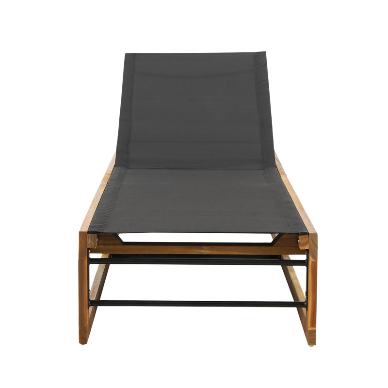 Arvada Outdoor Wood Chaise Lounge, Mint Green Mesh/Teak Frame, 1