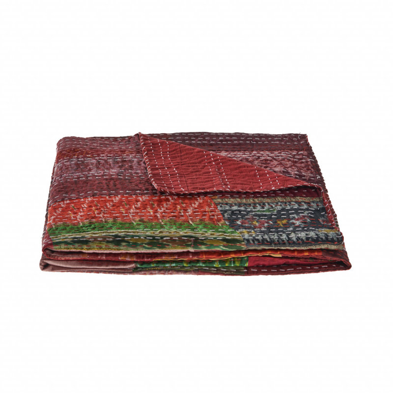 Knitted Silk Patchwork Throw Blanket, Red Patchwork
