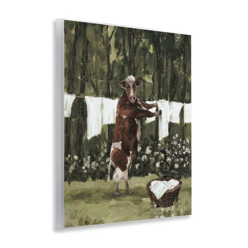 Vache faisant la lessive, art mural par échelle blanche
