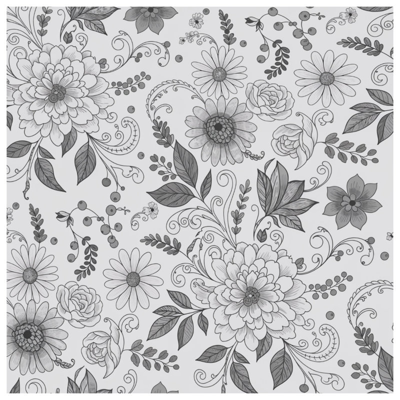 Édredon noir et blanc à motif floral, Grand lit