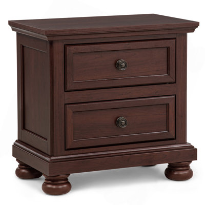 Mobilier de chambre à coucher contemporain à 2 tiroirs avec table de chevet et finition riche cerisier 1 pièce Contemporary
