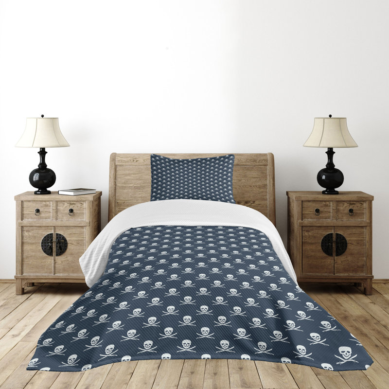 Twin Blue Quilted Bedspread Set with Pillow Sham