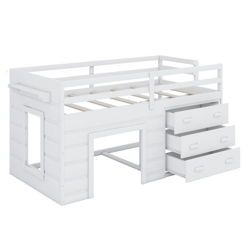 Lit mezzanine avec tiroirs et tablette, Blanc