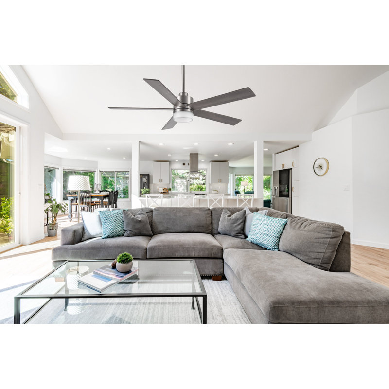 Helio 52 in. 5 Blade Brushed Nickel Ceiling Fan with Remote Control, Dimmable LED Light Kit, and Reversible Motor, Natural