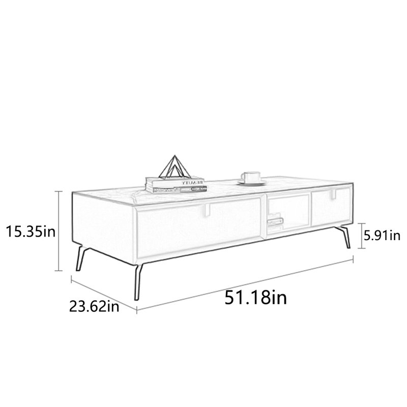 Table à thé multifonctionnelle Rock, H 15,35 po x L 51,18 po x l 23,62 po