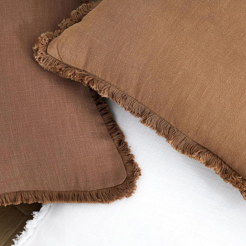 Rust Linen Tassel Edge Pillow Covers, Set of 2