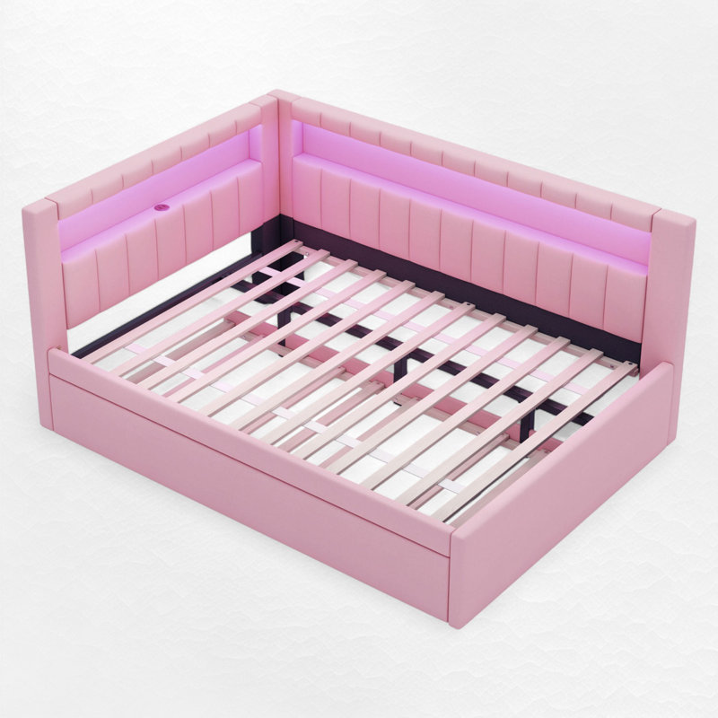 Upholstered Daybed With Drawer, Full/Double, Pink