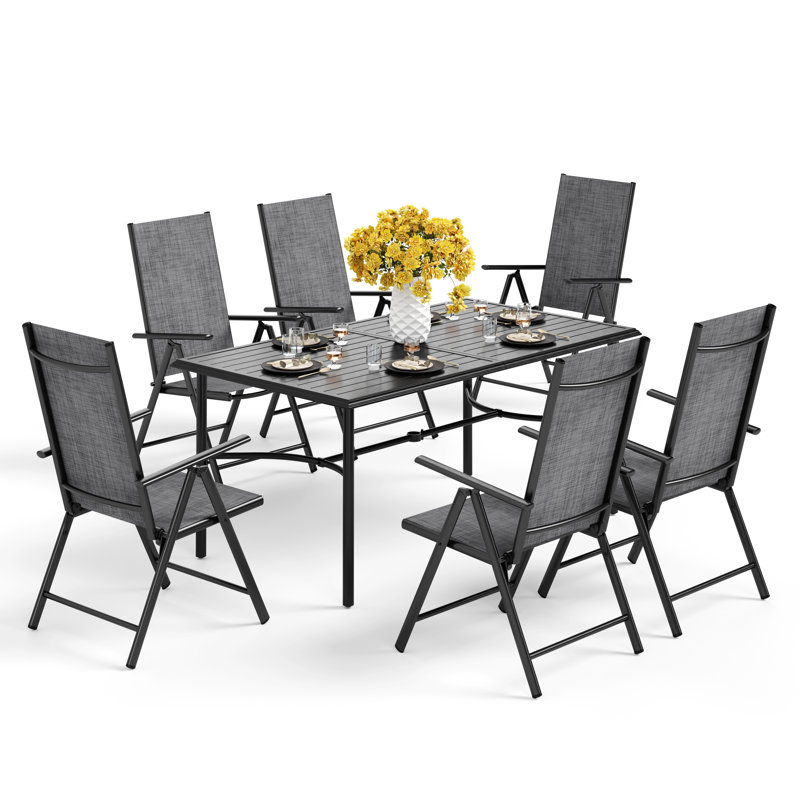 Ensemble repas pour 6 personnes, table de salle à manger de patio et chaises de salle à manger en métal Emy