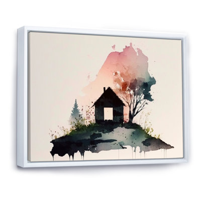 «Minimal Serenity Little Country House Watercolor - Abstract Landscape, reproduction sur toile
