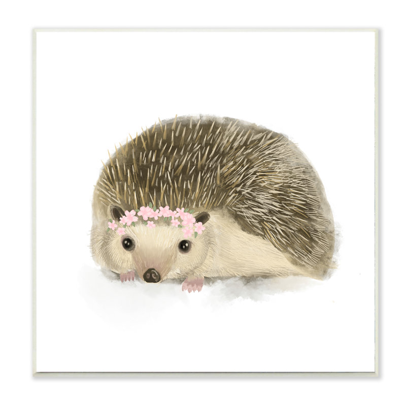 Mignon, couronne de fleurs hérisson hérisson animal de la forêt, H 12 po x l 12 po x P 0,5 po, Plaque de bois