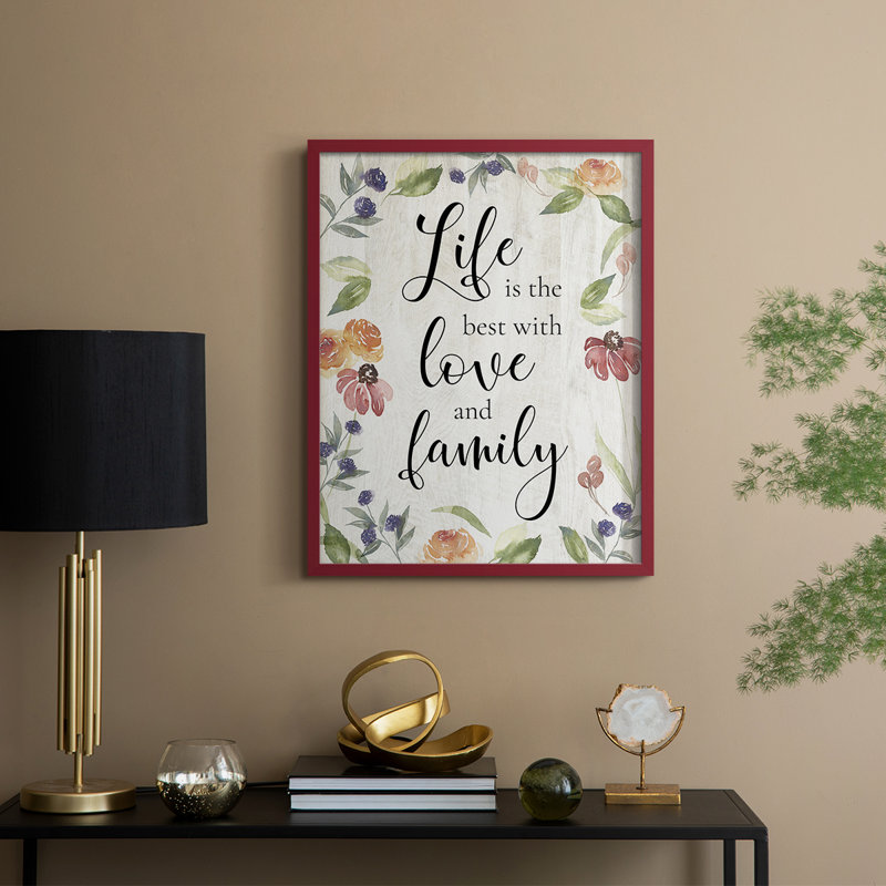 «Life is the Best», reproduction encadrée - bois massif, H 11 po x l 9 po, Rouge
