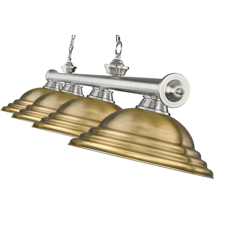 Bronze and Rubbed Brass 4-Light Billiard Pendant with Glass Shades