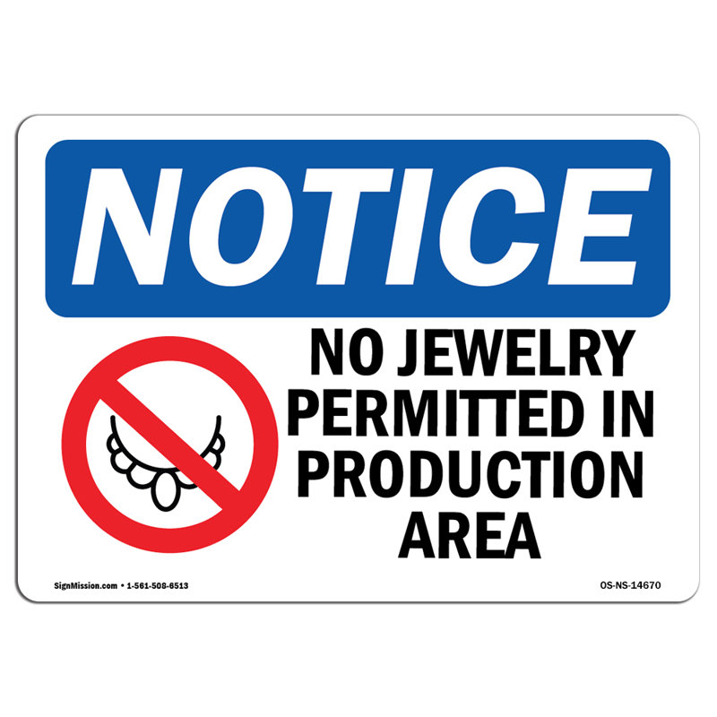 Aucun signe de bijoux permis en production 10 po x 7 po
