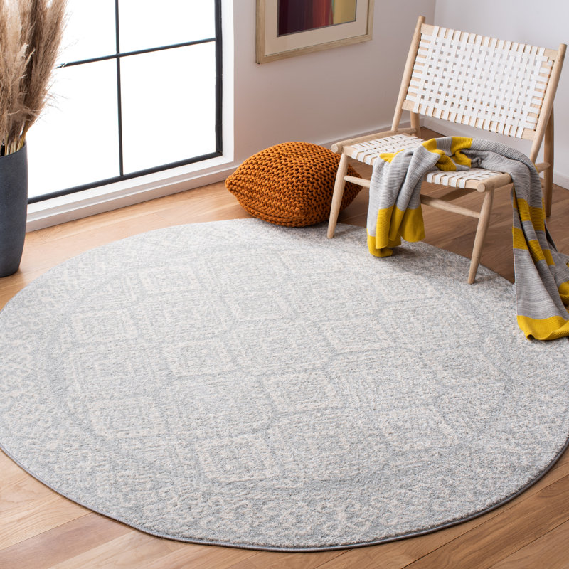 Tapis gris clair / ivoire Lorenco, Rond 5 pi