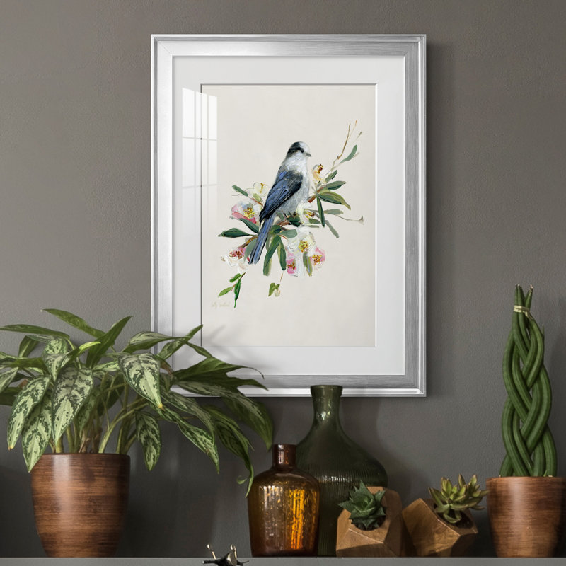Spring Spring Gray Jay - peinture encadrée, H 22,5 po x l 30,5 po x P 1,5 po, Argent