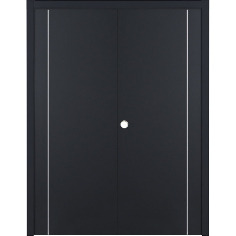 Glam G-Pro 005 Pre-Hung Soft Black Laminated Modern Interior Double Door 36in x 96in Right In-Swing, 36" x 96", Right