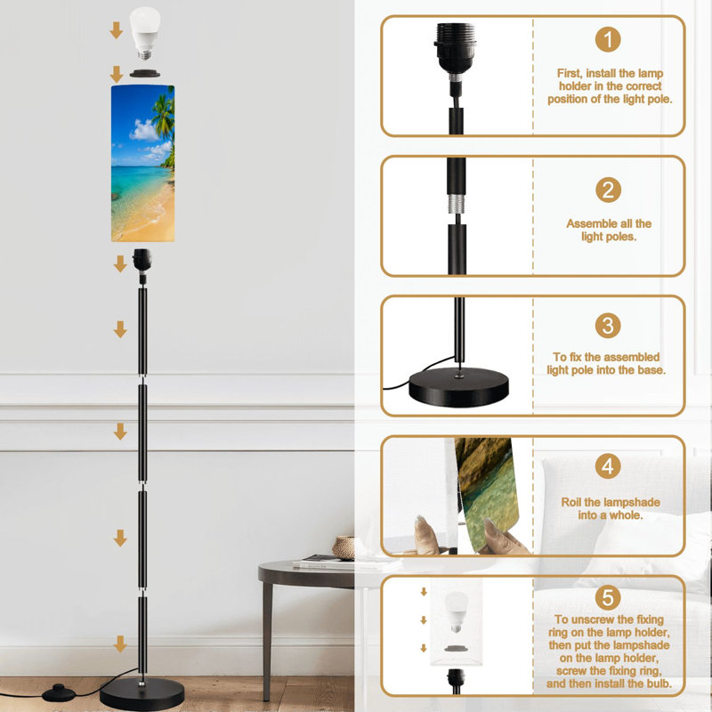 Lampe sur pied palmiers plage de sable blanc idyllique moderne à intensité variable avec télécommande interrupteur au pied ampoule abat-jour grand poteau d'angle pour salon chambre bureau