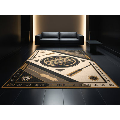 Tapis moelleux moelleux à motif géométrique rustique noir Edgemont