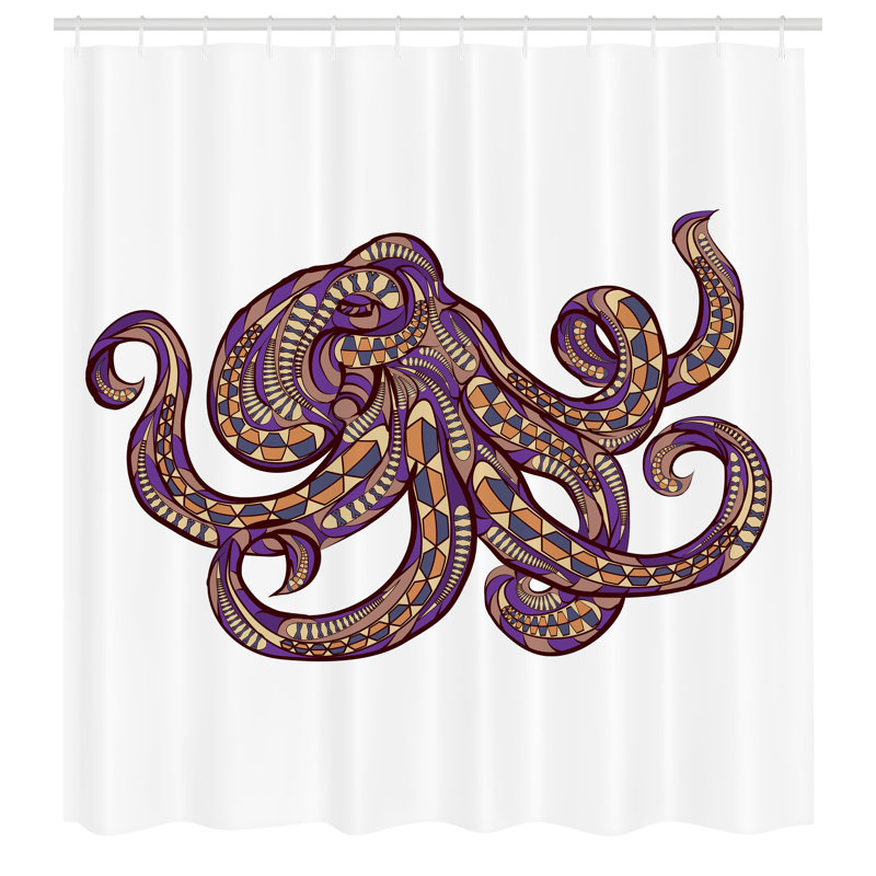 Motif de rideau de douche Dakota Fields Octopus - Moutarde mauve, H 70 po x l 69 po