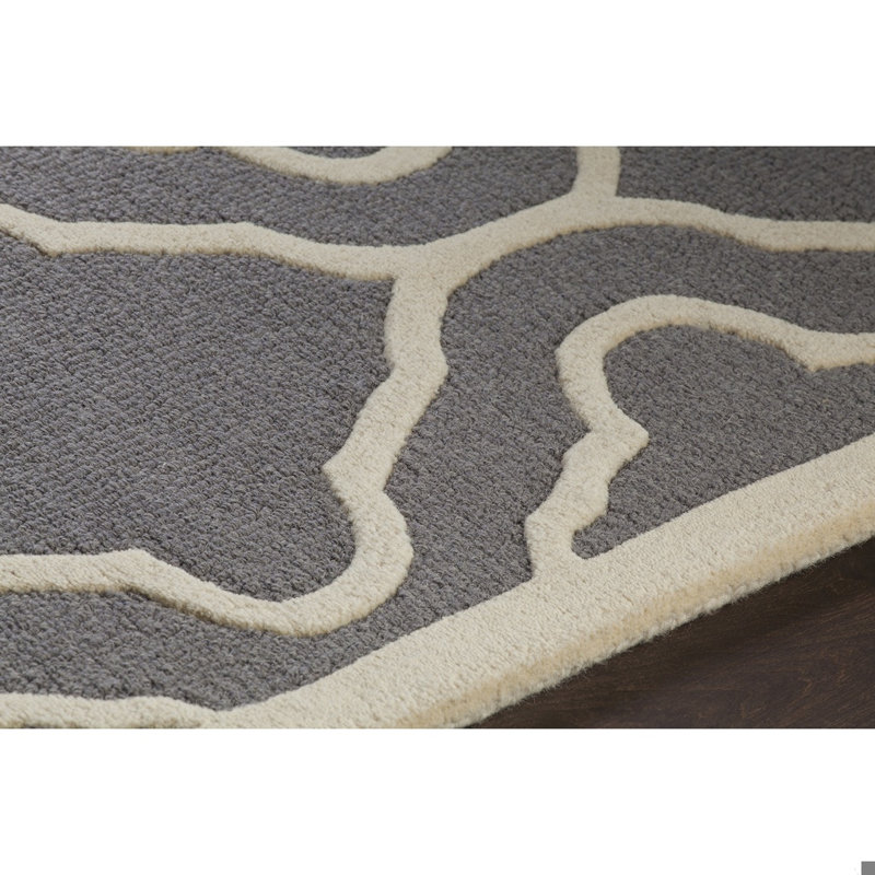 Electra Authentic Hand-Tufted Handmade Gray & Cream Modern Lattice Wool Area Rug, 5' x 7'