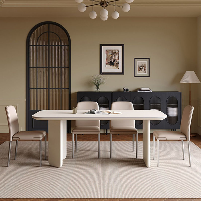 Beige Rectangular Sintered Stone Tabletop Dining Table, 29.53"H x 62.99"L x 31.5"W