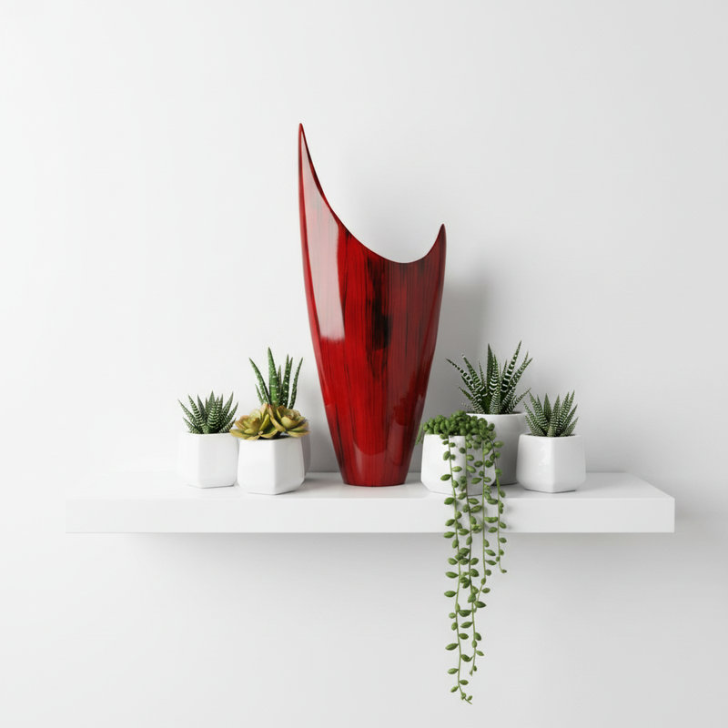 Vase Mcculloch Acentuada, Vernis rouge / argent