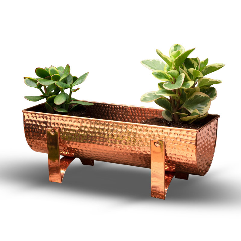 Hammered Solid Copper Window Planter Box, 6H x 15.5 W x 6 D