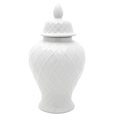 19.5" Diamond Pattern Antique White Temple Jar