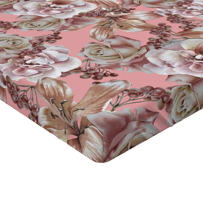 Drap-housse rustique Ambesonne, Rose pastel, séquoia pâle / floral, Drap-housse de taille très grand