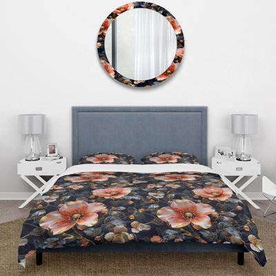 Ensemble de housse de couette rose et noir Boho Floral Meadows II - Boho